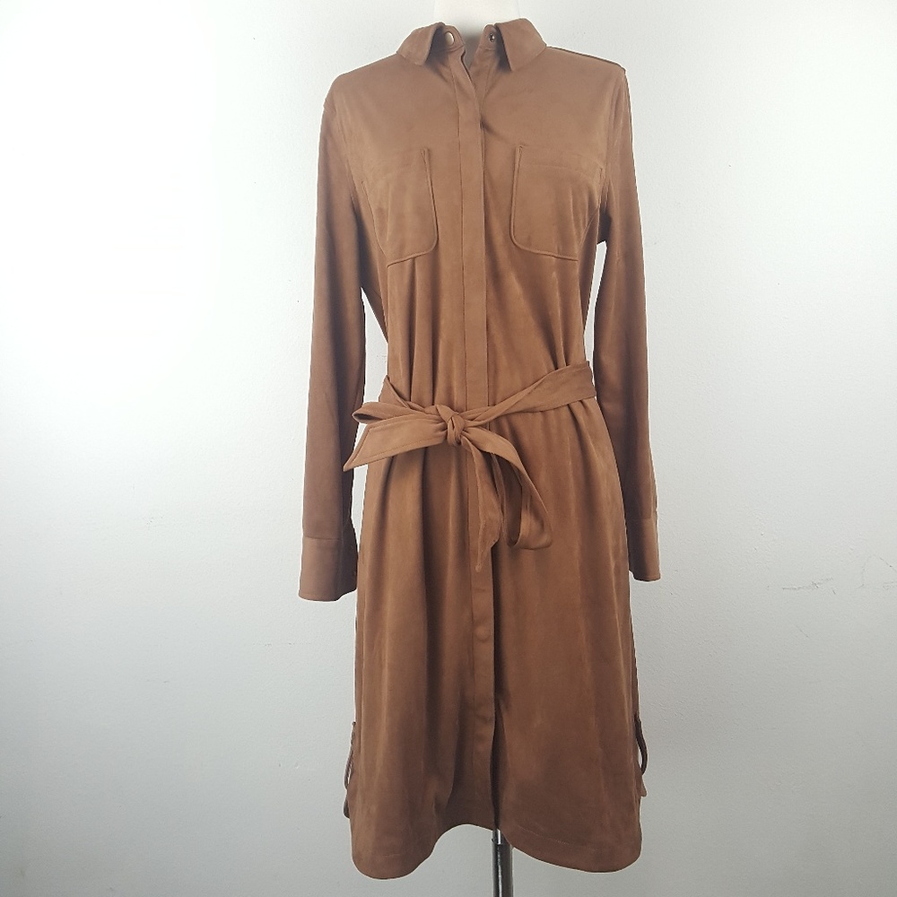 Soft Surroundings Faux SuedeBrown Shirt Dress sz M